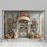 Aperturee - Aperturee Retro Beige Blue Egg Boutique Floral Easter Backdrop